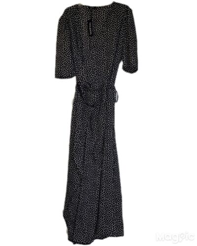 Boohoo Plus Dotty Wrap Tie Waist Maxi Dress Size 22 Black Short Sleeve Flowy