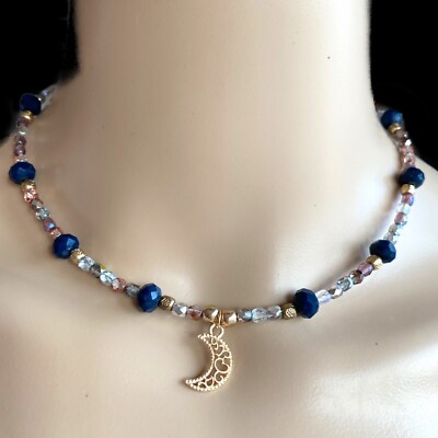 Authentic Czech Crystal Bead Handmade Choker Necklace Gold