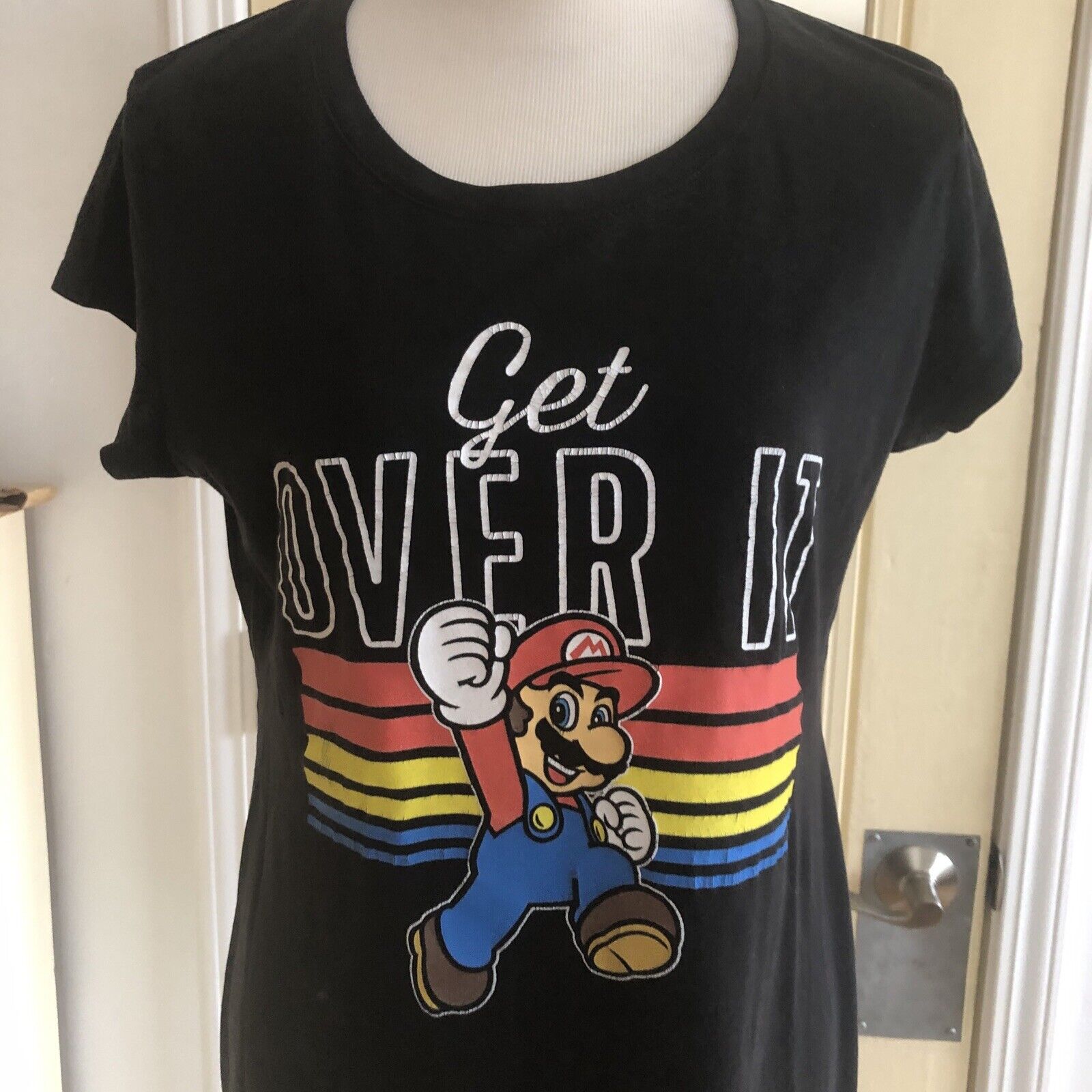 SUPER MARIO “Get Over It” Womans t-Shirt SZ. XL (15-17) Black