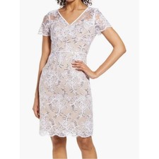 Shani Sequin Embroidered Sheath Dress White Ivory Lined Laced Mini Women Sz 2