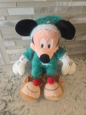Disney Store Exclusive 14  Mickey Mouse Green PJ Sleeper Plush Reindeer Slippers
