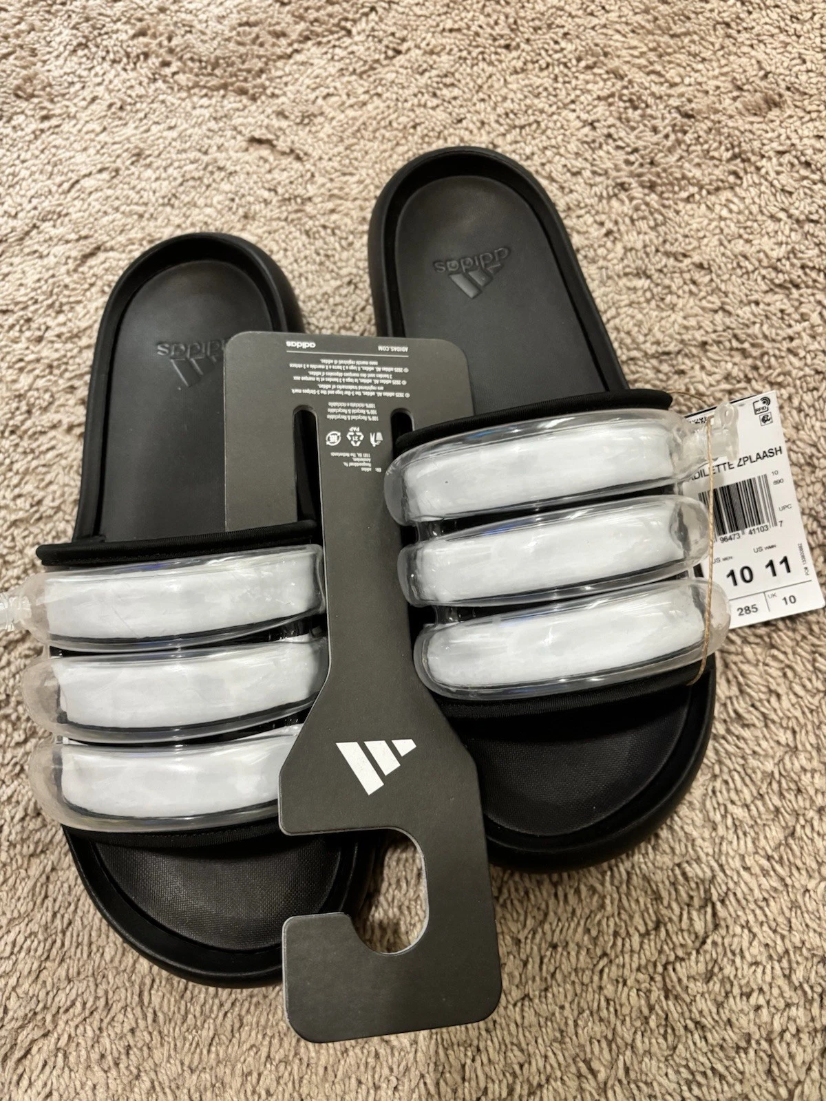 *NUOVI sandali sandali Adidas Adilette ZPLAASH taglia: 10 (M) 11 (W) nero bianco IG4155