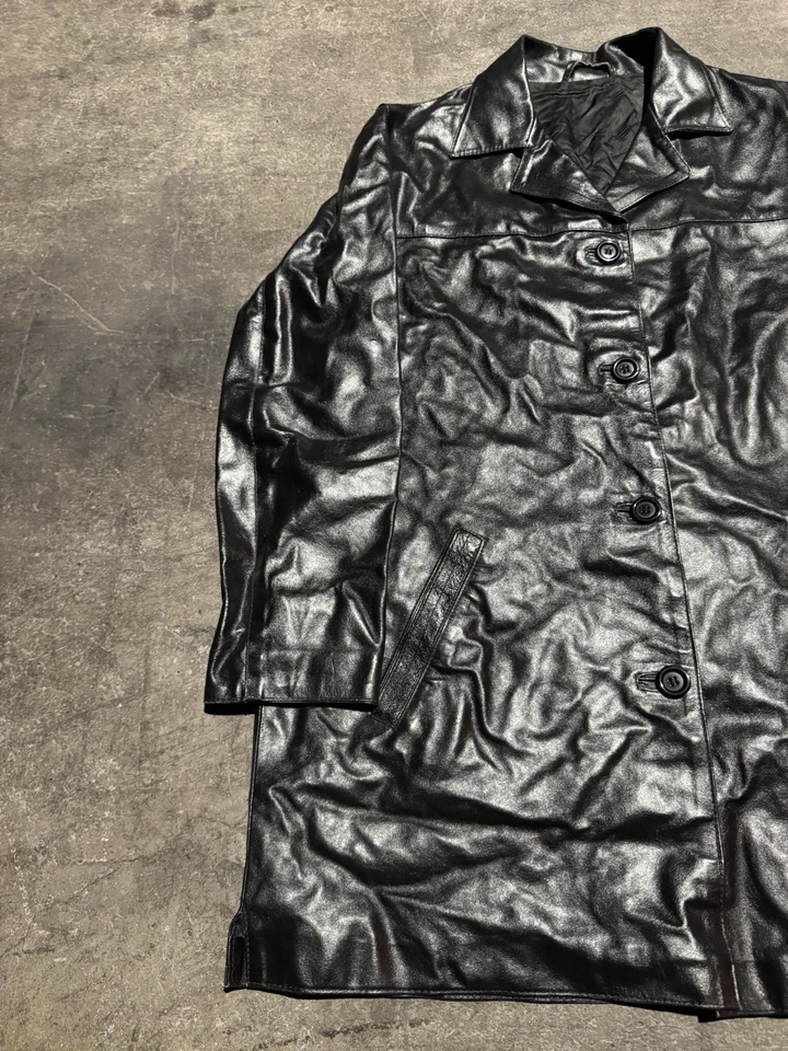 Chaqueta Abrigo Vintage Italiano Cuero Trench Vera Pelle Negro S Cápsula Clásica Foto 2 de 4