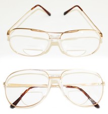 Aviator Large Bifocal Reading Glasses Men's Gold Metal Frame 1.00 1.25