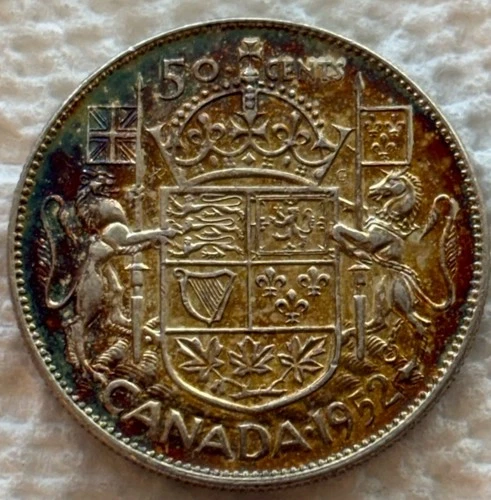 1952 Canada 50 Cents KM# 45 .800 Silver Coin Melt $21 Nice Detail Tarnish