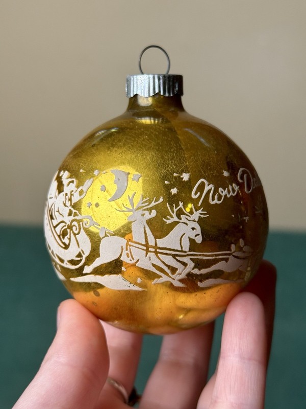Vintage Shiny Brite Stencil Christmas Ornament Now Dasher & Dancer 