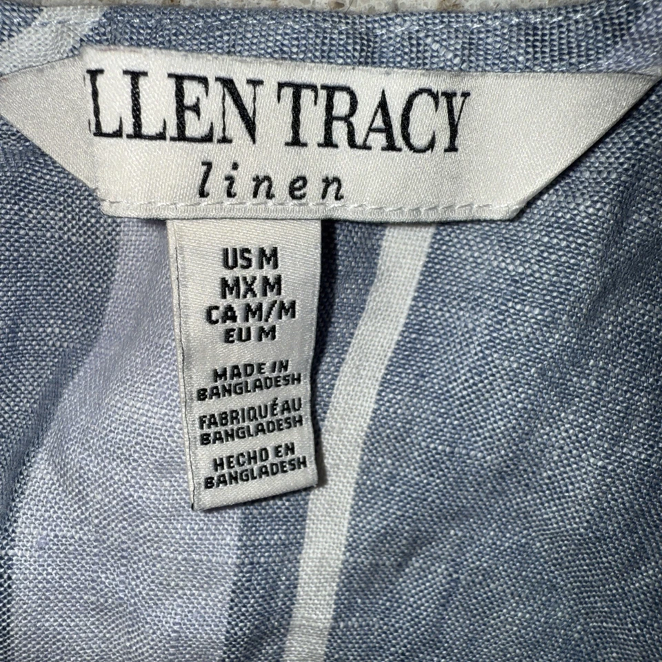 Camisa para mujer Ellen Tracy de lino a rayas sin mangas con cremallera trasera boho mediana azul Foto 3 de 4