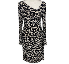 Ralph Lauren Women Long Sleeve Asymmetric V Neck Ruched Midi Dress Sz 4 Black