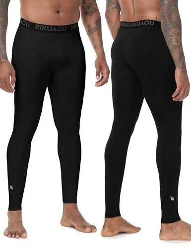 Mens Thermal Compression Pants, Fleece Lined Athletic Leggings XX-Large Black - Image 3 of 4
