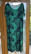 Hush Midi-Length Green & Blue Print Summer Dress Women Size 16 with Side Splits