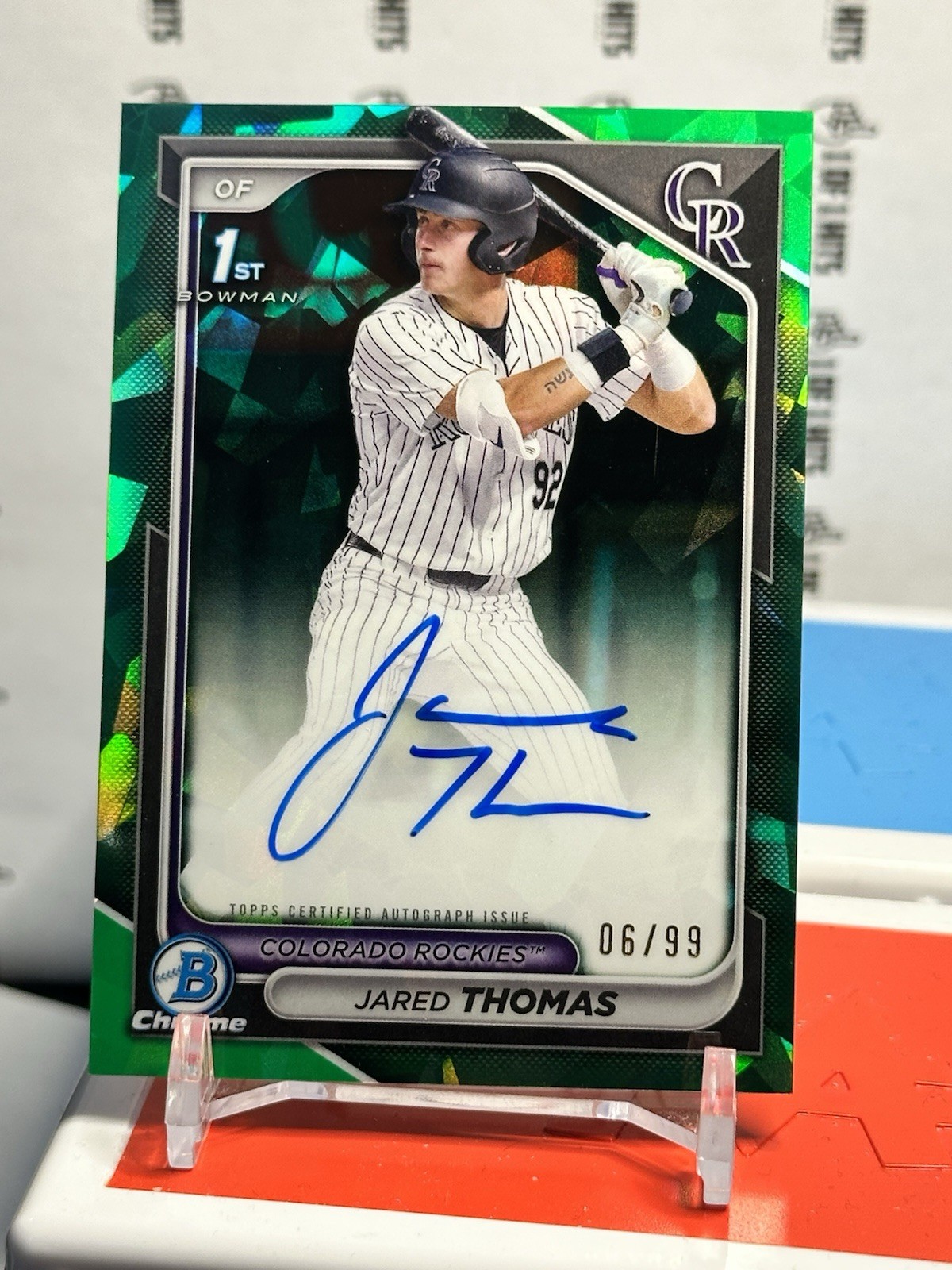2024 Bowman Chrome Sapphire 1st Green Refractor Auto JARED THOMAS /99