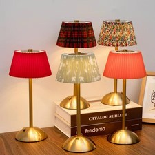 Metal Rechargeable Led Desk Lamp with Fabric Shade Wireless Dimmable Light 