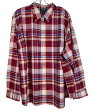 Lauren Ralph Lauren Women's 100% Silk Blouse Shirt 3X Red Plaid Long Sleeve NEW