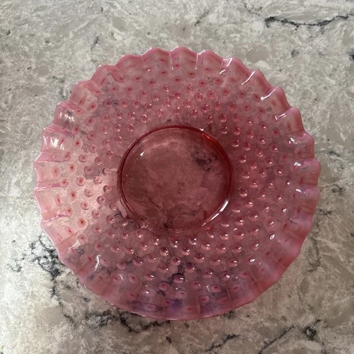 Fenton Pink Opalescent Hobnail Round Dish Bowl Underplate  6 1/2”