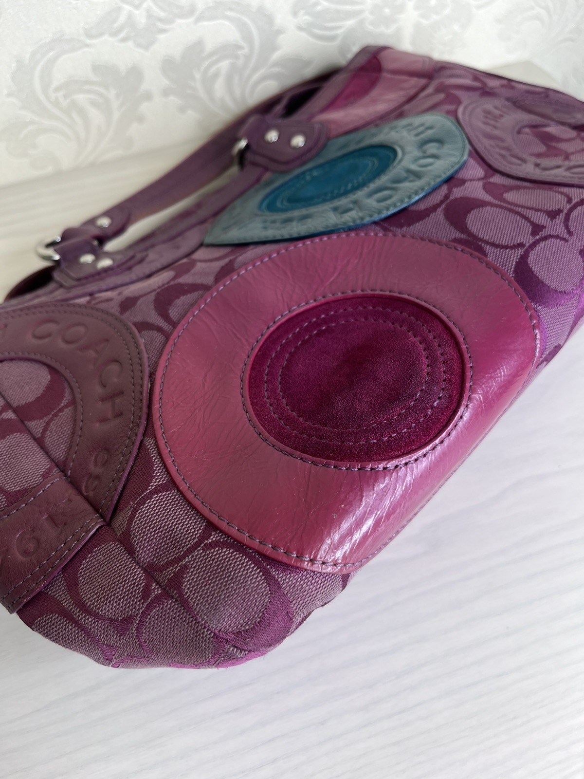 Coach Circle Patchwork Berry/Multicolor Tote Hand… - image 8