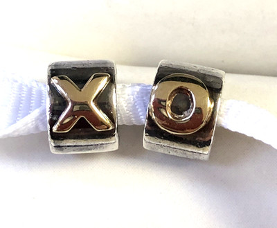 (2) RARE & RETIRED CHAMILIA SS & 10K GOLD Letter Charms - XO Hugs and Kisses