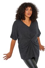 Roman Curve Twist Front Glitter Stretch Top for Women UK - Ladies