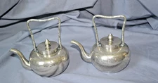 Pair of Vintage Chinese Straights Sumatran Diminutive Metal Teapots