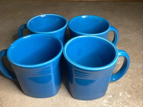 Set Of 4 Fiesta Ware PEACOCK BLUE Square 12 oz Coffee Mug  Made in USA