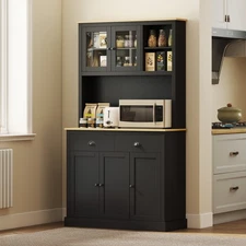 Kitchen Cabinet with Microwave Stand, 71" Pantry Cabinet, Black