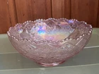 Vintage Scalloped Footed LIG Logo'd Imperial Iridescent Pink Glass Bowl