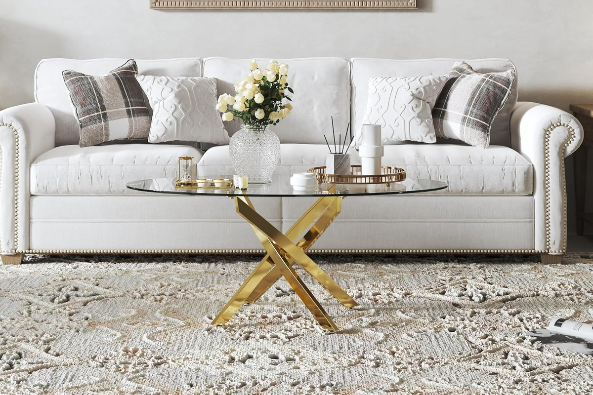 Glass Coffee Table with Chromed Legs, Oval Modern Living Room