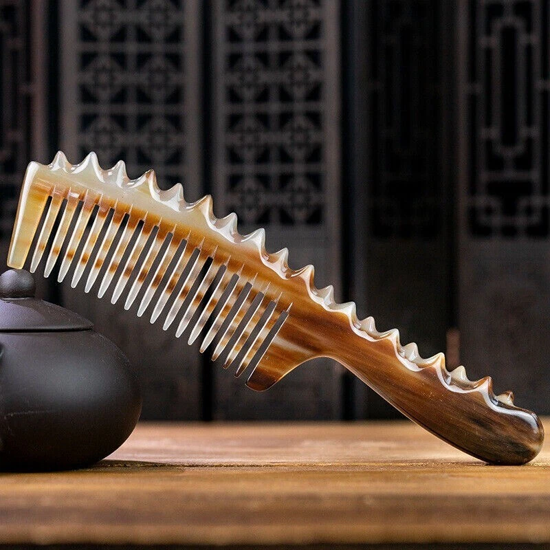 Premium Yak Horn Comb with Carved Handle for Detangling Hair Massage 7 Inch Gift - Image 4 of 4