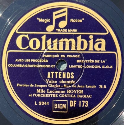 Lucienne Boyer: Warten Sie / Le coup hard DISQUE 78 Umdrehungen rpm COLUMBIA DF 173