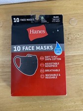 Hanes Face Mask 10 Pack 100 Cotton Washable  Reusable Black New