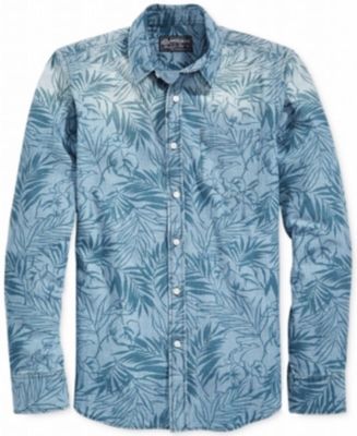 American Rag Men's Washed Out Tropical Print Shirt, Blue Wash, Size S