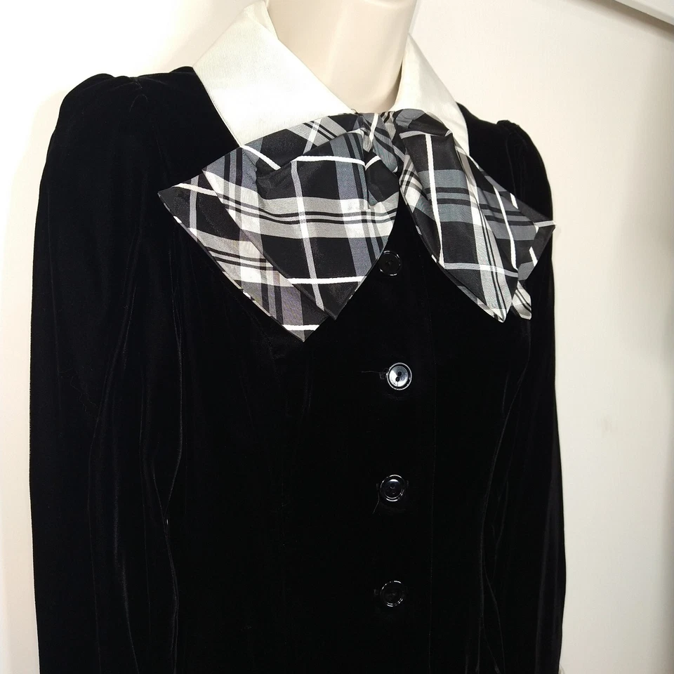 Maxi Vestido Largo Años 60 Terciopelo Botón Delantero Talla 7 Negro Wednesday Adams Hecho en Unión Foto 3 de 4