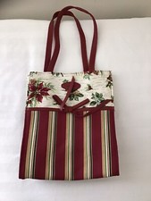 Longaberger CHRISTMAS TOTE Bag Holiday Stripes Botanical Lined 9" x 7-1/2"
