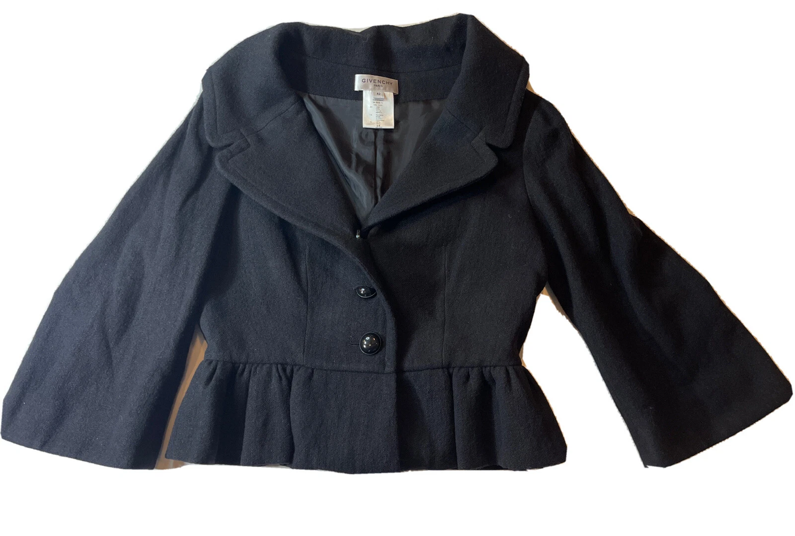 Givenchy Paris Giacca Donna Lana Crop Bottone 42 Nero
