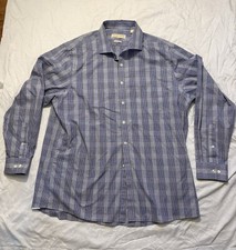 Michael Kors Dress Shirt Blue Plaid 17.5 34/35 Button Down