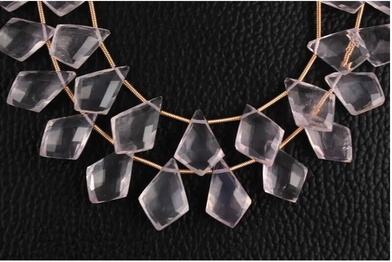 Natural Rose Quartz Designer Shape Faceted 9x14-12x18 MM Briolette Jewelry Beads - Image 4 of 4