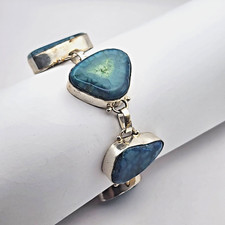 Bracelet Bohème En Argent 925 Et Agate Druzy Bleue - Création Ethnique - Neuf Sans Boîte