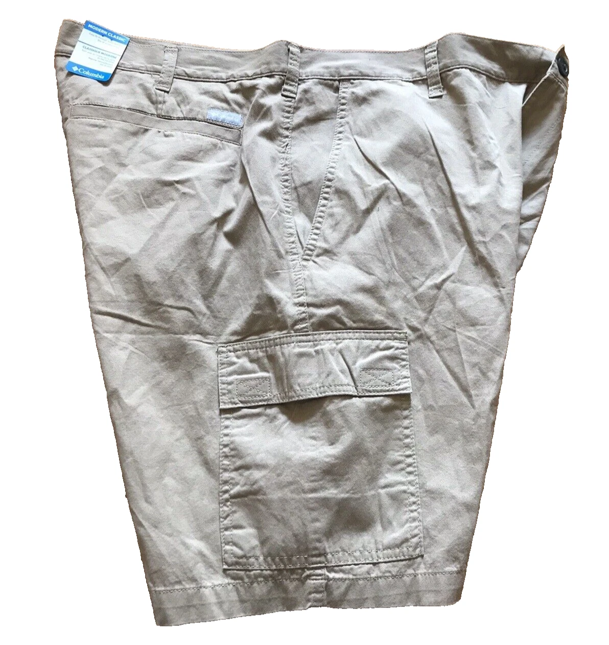 Columbia Men Cargo Shorts Size 40 x 10 Beige Flat Front 100% Cotton Hiking NEW