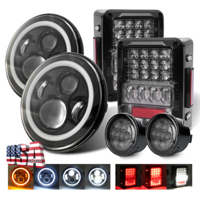 07-17 for Jeep Wrangler JK 7'' LED Halo Headlights Tail Lights Turn Signal Lamps