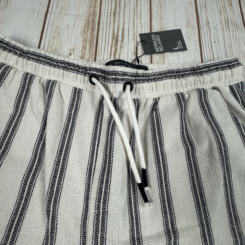 Primark Herren Relaxed Baumwollmischung Elfenbein Schwarz Gestreift 2 Stück Short Set-Large - Bild 11 von 14