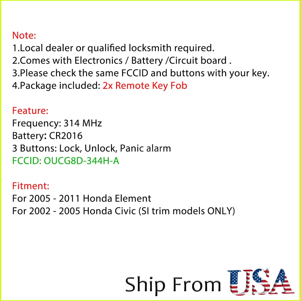 2 брелока дистанционного управления для Honda Element 2005 2006 2007 2008 2009 2010 2011 годов выпуска - Изображение 2 из 4
