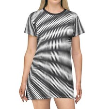 T-Shirt Dress (AOP) - Black and White Geometric Design