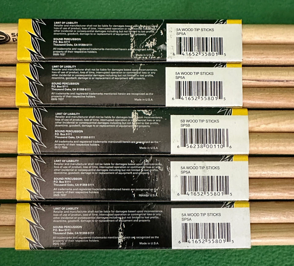 Lote de 5 juegos de baquetas de madera Sound Percussion Labs 5A 5B. Foto 3 de 4