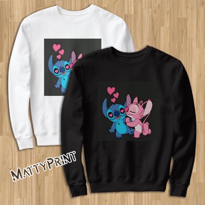 Felpa Lilo \u0026 Stitch e Angel cuore amore love fan Bianca Nera UNISEX MISTO  COTONE | eBay
