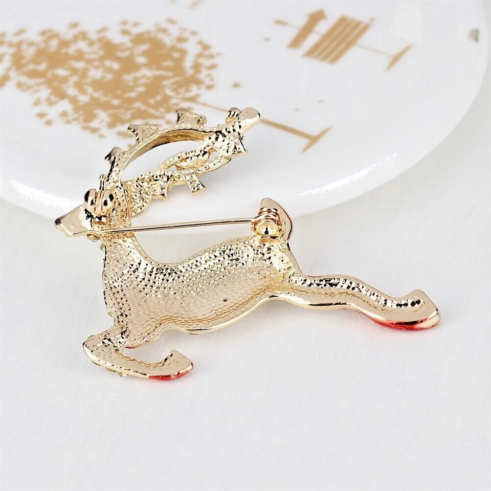 Broche prendedor de estrás y esmalte de cristal de Navidad de reno con bolsa dorada - VIDEO Foto 4 de 4