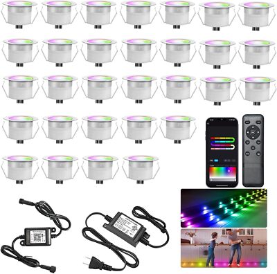 30pcs Φ1.22 Smart Recessed LED Deck Lights RGB+IC Multicolor Step Lighting DC12V