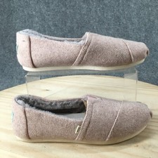 Toms Slippers Womens 6 Slip On Flats Pink Fabric Faux Fur Round Toe Comfort