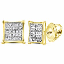 10kt Yellow Gold Womens Round Diamond Kite Square Earrings 1/6 Cttw