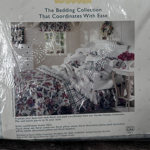 VTG 1996 Garden Estates Full Size Sheet Set Floral White Green Emily Style - Picture 8 of 9