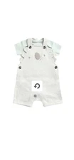 Mothercare Newborn 7.5 Lbs~2 PC Grey Cotton Dungarees & Green Short Sleeved Body