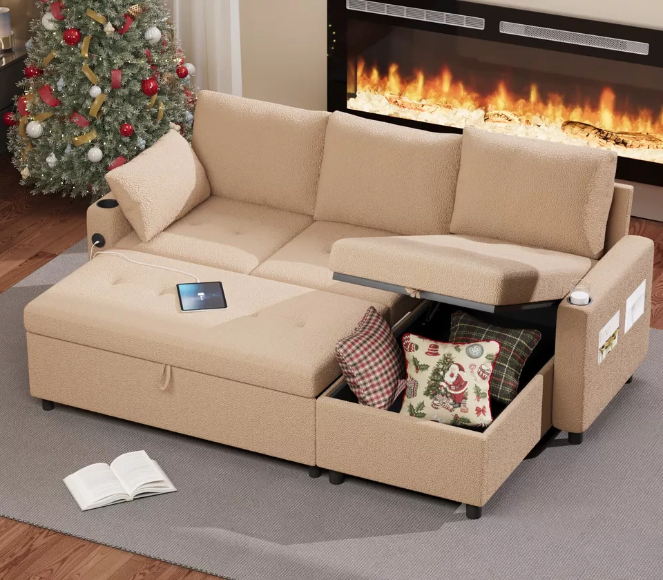 Sofá cama extraíble 3 en 1 sofá cama con silla de almacenamiento sofá seccional en forma de L Foto 2 de 4